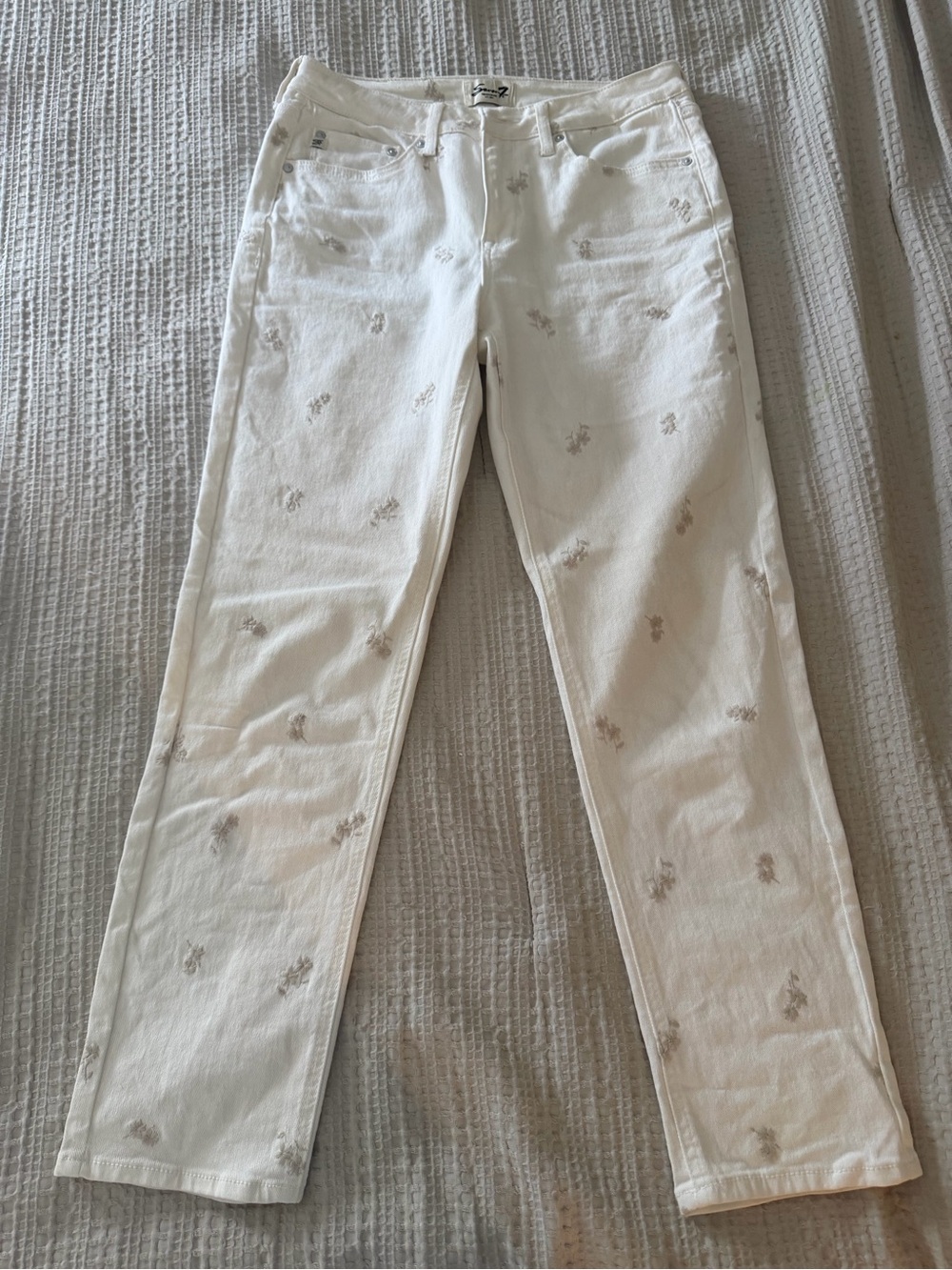 Seven7 Cream Straight-Leg Jeans with Subtle Embroidery